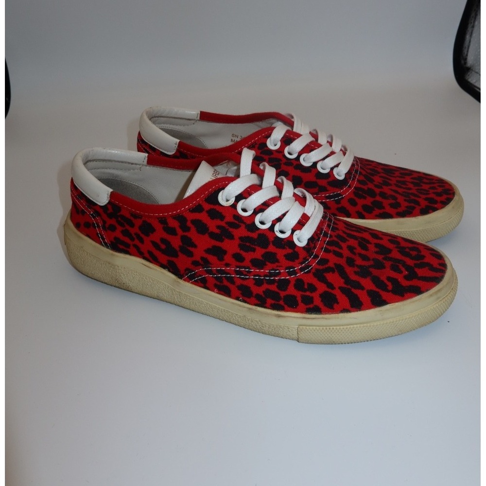 Saint Laurent Paris Skate Leopard Sneakers Red Black Women size 7 / Men 5